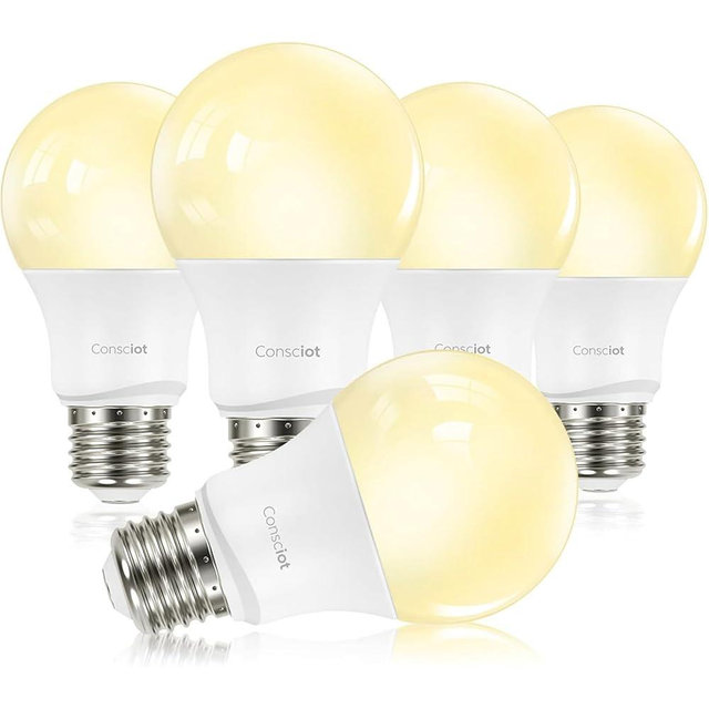 Consciot A19 LED Light Bulbs Dimmable,60W Equivalent,3000K Warm White,9W 800 Lumens,E26 Standard Base,UL Listed,Lighting for Bedroom Living Room Home Office,5 Packs