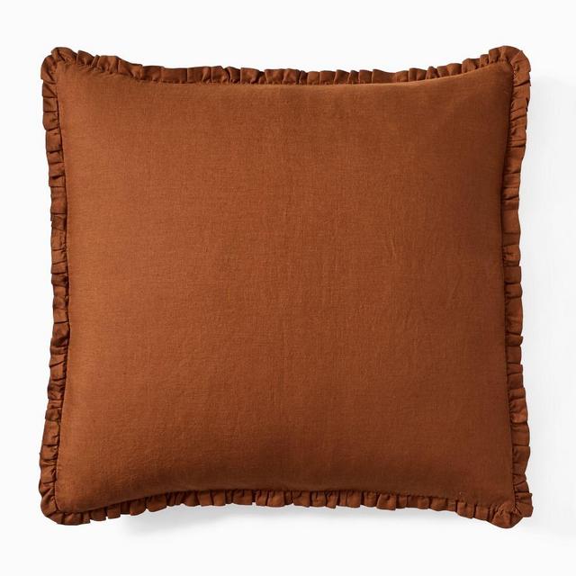 European Flax Linen Ruffle Duvet, Euro Sham, Set of 2, Amber