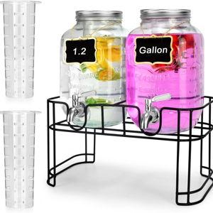 DD&HAPP Glass Drink Dispensers For Parties. 1.2 Gallon Beverage Dispenser With Stand And Stainless Steel Spigot .Lemonade Dispenser With Ice Cylinder.Mason Jars,Laundry Detergent Dispenser.