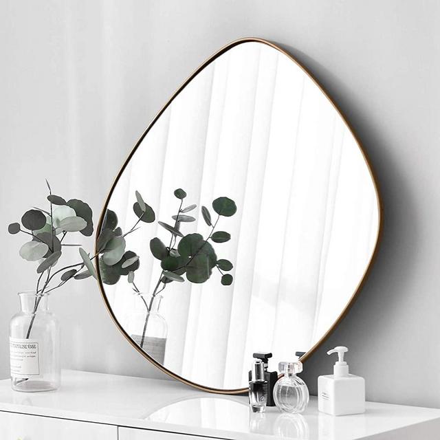 BIKARSOUL Irregular Wall Mirror Brass Framed Wall Mirror for Living Room Bedroom Bathroom Entryway Wall Decor 27.8" 28.2"