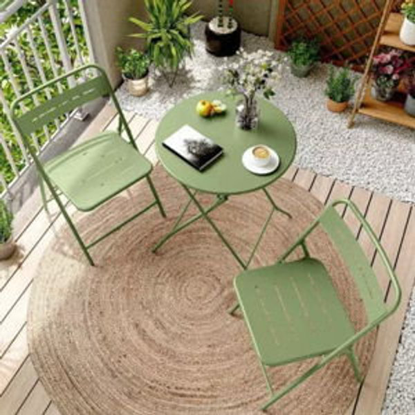 LAUSAINT HOME 3-Piece Steel Folding Bistro Set, Premium Weather-Resistant Patio Table & 2 Chairs ( Green)