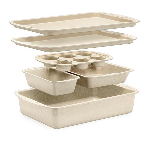 Bakken Swiss - Bakeware Set – 6 Piece – Stackable, Deluxe, Non-Stick Baking Pans for Professional and Home Cooking – Carbon Steel, White Stone Coating
