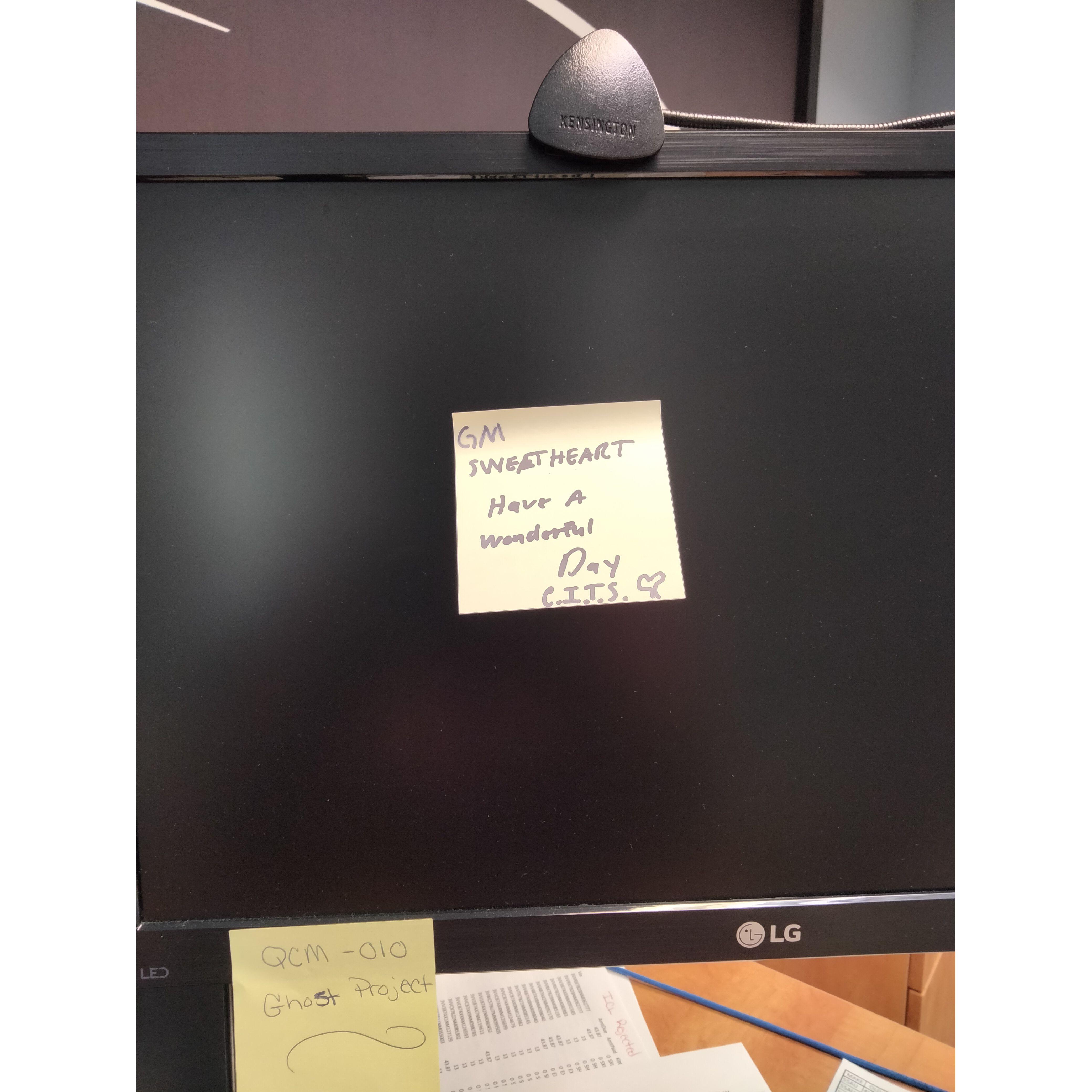 The sweet little notes he leaves on my desk at work.