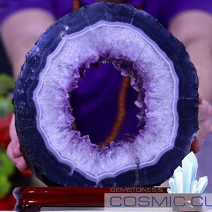 Amethyst Geode Slice With Agate Rim and Stand 10 BB-26