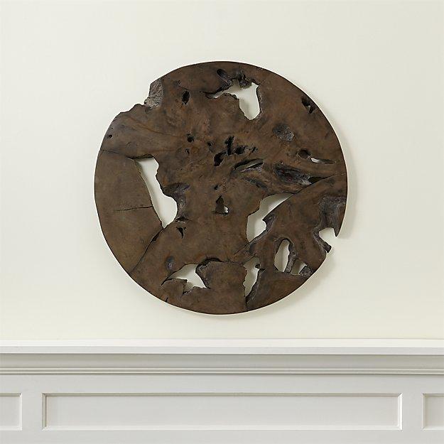 Slice Grey Teak Round Wall Art