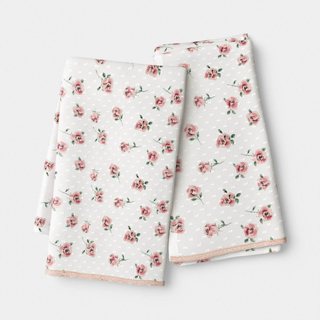 2pk Swiss Dot with Floral Print Kitchen Towels - Room Essentials™