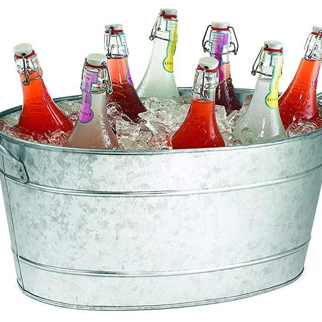 TableCraft Galvanized Oval Beverage Tub, 22.8 x 14.5 x 9.5-Inch