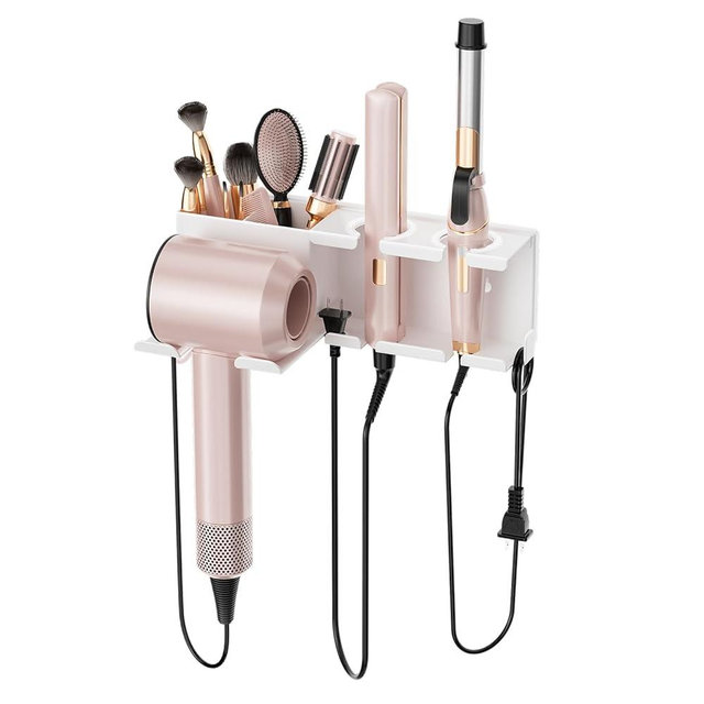 MAYZOLOP Hair Dryer Holder, Hair Tool Organizer, Blow Dryer Hanger Wall Mount for Dryer Hook, Bathroom Space-Saving Blow Dryer Organizer, Curling Irons Storage Wall Mounted White