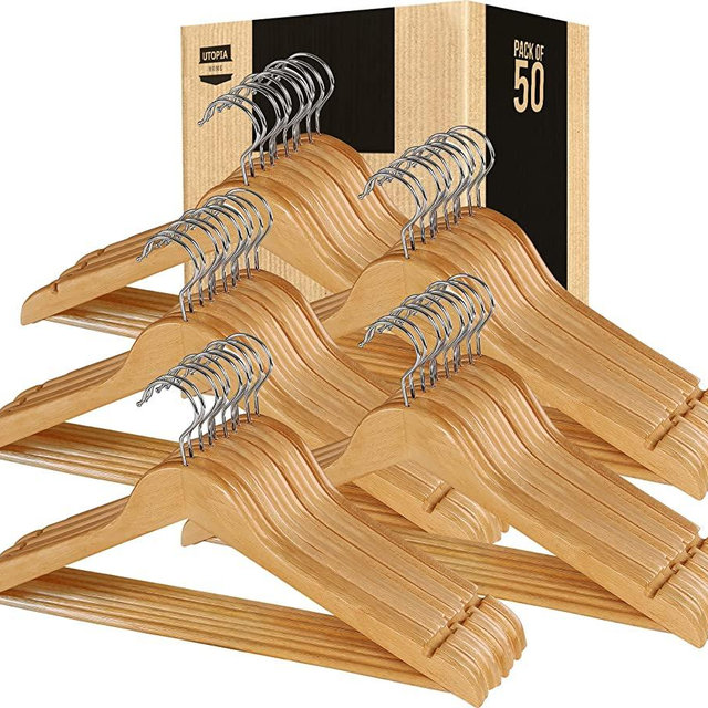 Utopia Home Premium Wooden Hangers 50 Pack - Durable & Slim Coat Hanger - Suit Hangers with 360-Degree Rotatable Hook - Wood Hangers with Shoulder Grooves (Natural Color)