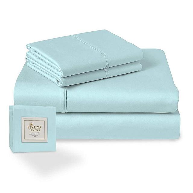 Pizuna 400 Thread Count Cotton Queen Size Sheets Set Ice Aqua, 100% Long Staple Cotton Sheets Set, Soft Sateen Best Cotton Bed Sheet Deep Pocket fit Upto 15 inch (100% Cotton Ice Aqua Queen Sheet Set)