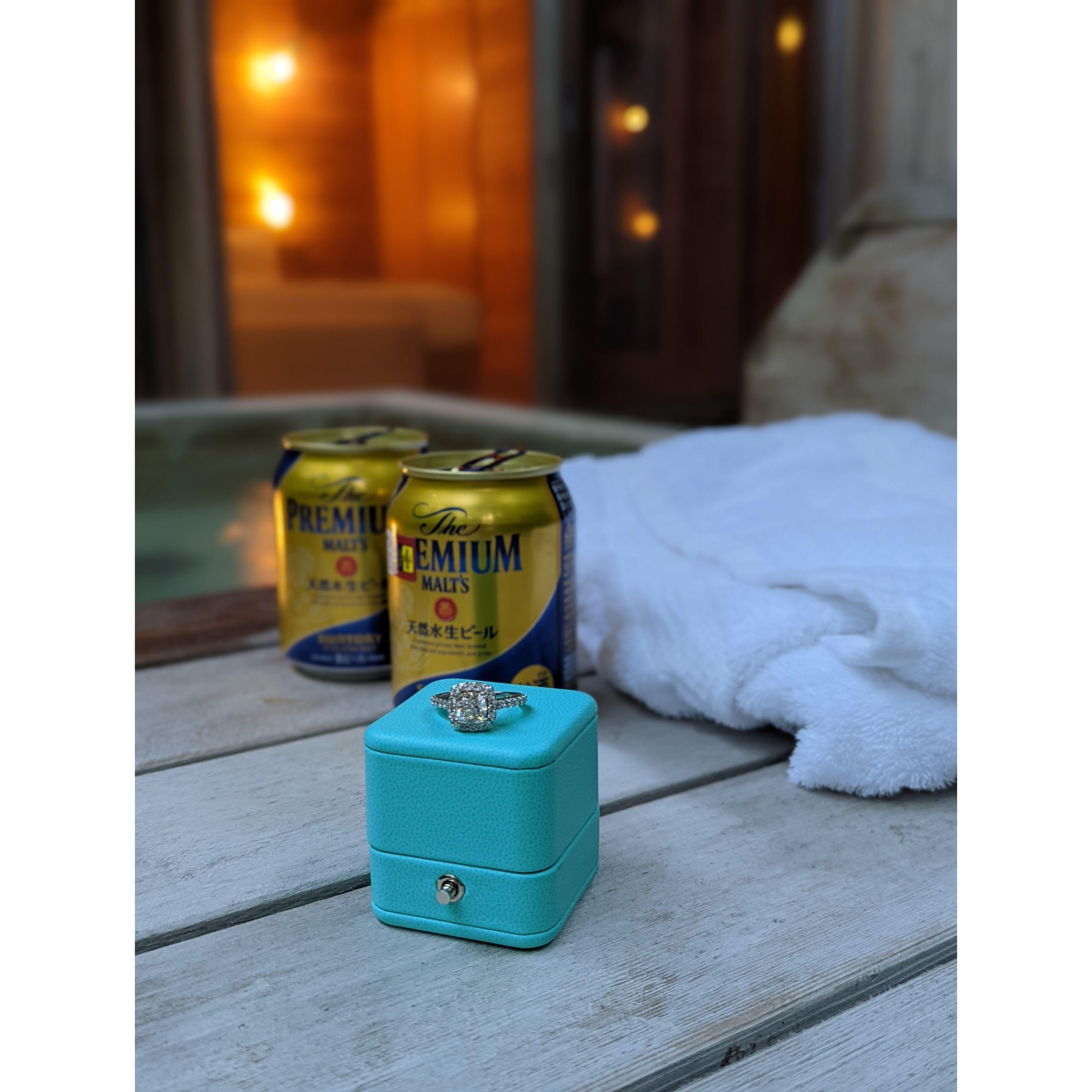 October 9, 2023- After relaxing for a bit in the hot spring, Jackie said "this is the most perfect day ever". To which Bryan pulled out a little blue box and asked "would this make it more perfect?"