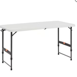 4 ft. Almond Resin Top Single Hand Adjustable Height Indoor/Outdoor Rectangular Folding Utility Table, Seats 4
