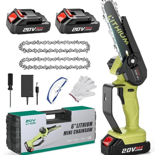 Mini Chainsaw Crodless, 6-Inch Small Chainsaw Electric Chain Saws with 2 Batteries Powered, Super Handheld Protable Saws For Tree Cutting, Tree Branches, Courtyard and Garden Tool