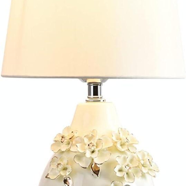SANDYHA Modern Flower White Table Lamp 17.7" Ceramic Table Lamps Farmhouse Carving with Textured Floral Vase Drum Shade for Living Room Bedroom House Bedside Nightstand Home Office