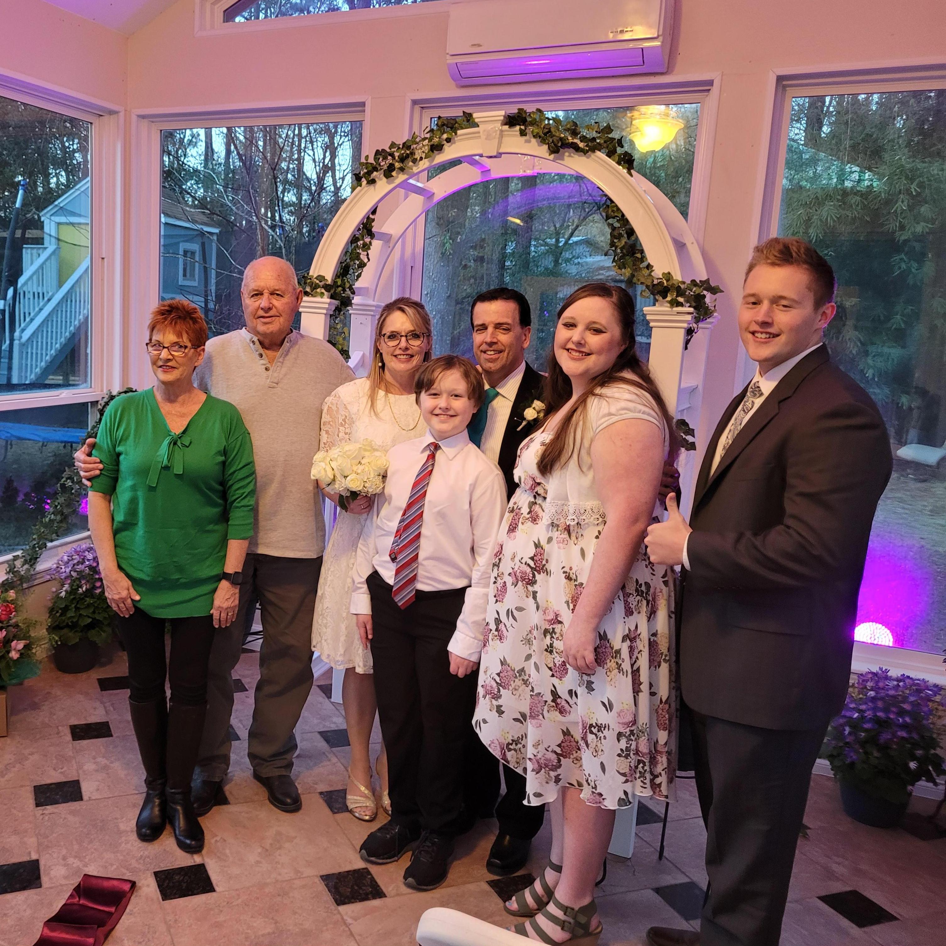 Our small cadre of family who were in town and could attend on short notice!  (Left to right) Chris & Robert Graham (father of the bride), Levi Gordon, Makenzie Gordon, and Jethro Gordon.