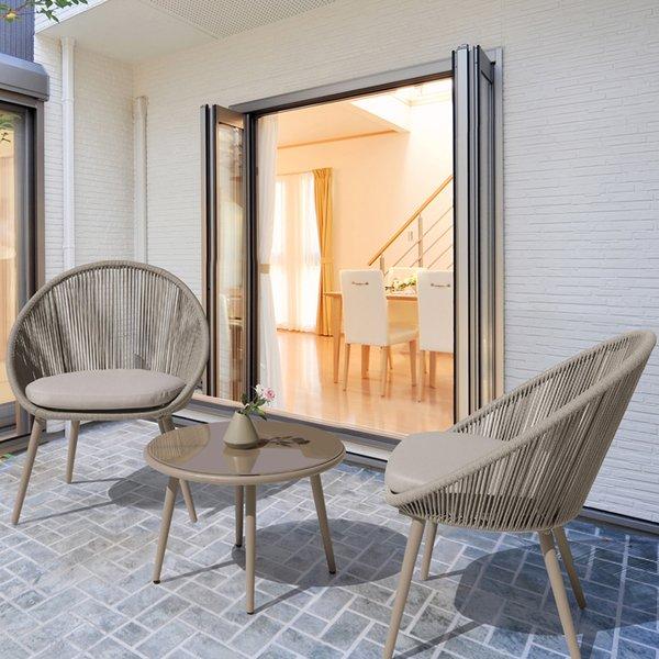 Alianna Patio Rope 3 Piece Bistro Set with Cushion