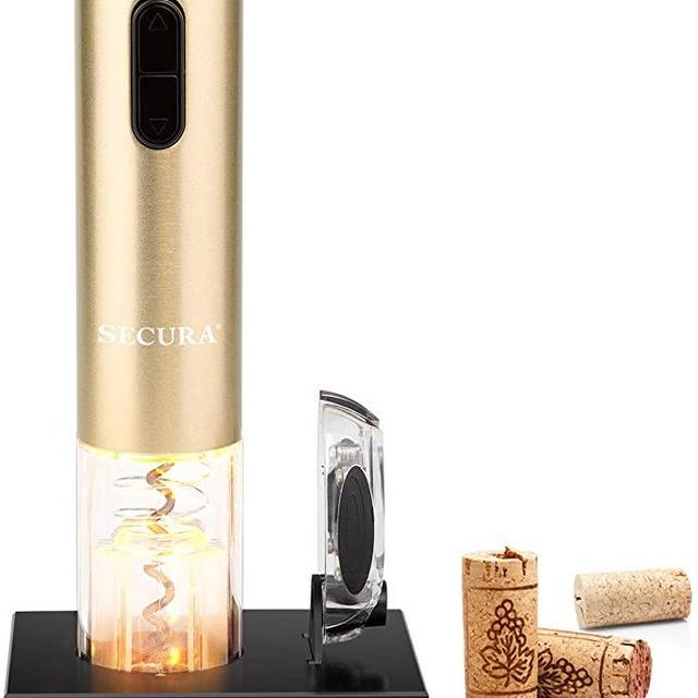 Secura Electric Wine Opener, Automatic Electric Wine Bottle Corkscrew Opener with Foil Cutter, Rechargeable (Champagne Gold)