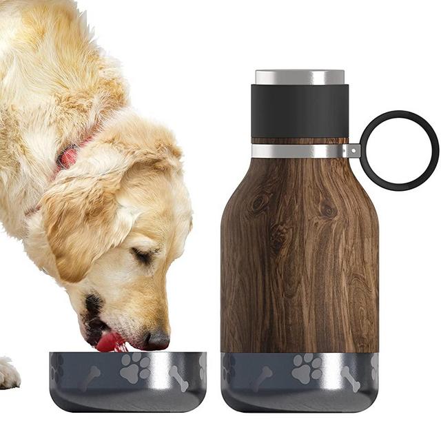 Asobu Dog Bowl Attached to Stainless Steel Insulated Travel Water Bottle 33 Ounce