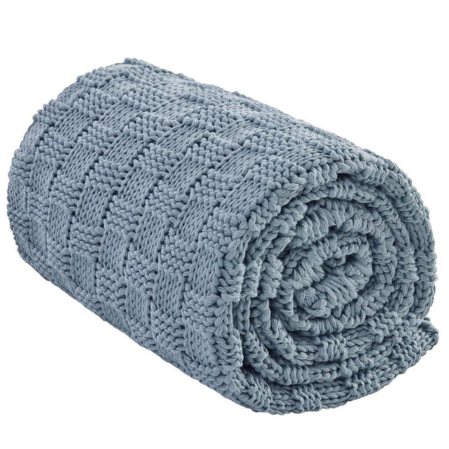 Wellfeel Knitted Weighted Blanket for Adult, No Beads Heavy Blanket 48” x 72'' 15lbs, Breathable Chunky Knit Blanket, Cooling Weighted Blanket for Hot Sleepers, Christmas Home Decor (Light Blue)