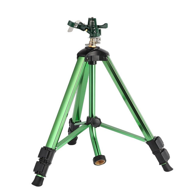 IRRSTPRO Green Zinc Alloy Water Bird Sprinkler, Heavy Duty Tripod Base Garden Sprinkler, 360 Degree Large Area Irrigation, Durable Flip Lock Legs & Adjustable Nozzle, 1 Pack