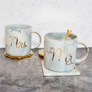 Tergi Mr and Mrs Ceramic Coffee Mugs Set of 2, Gold and Marble Coffee Tea Cups 11.5 oz with A Gift Box, For Parents, Anniversary, Mom and Dad, Couples