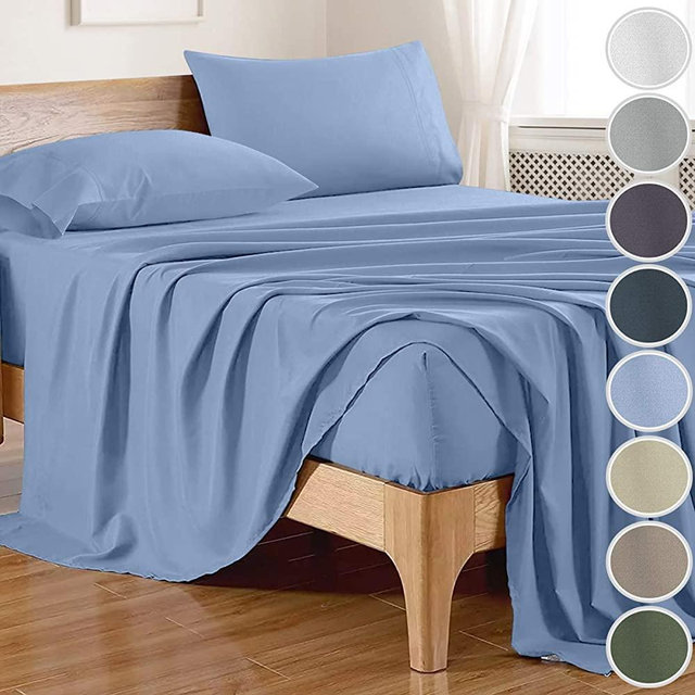 100% Bamboo Sheets King Size (4 Pieces, 8 Colors) with Bamboo Fitted Sheet，Silky Soft Bamboo Sheet Set，Cooling Sheets King for Night Sweats，Cool Bed Sheets，Bamboo Deep Pocket Sheets，Light Blue