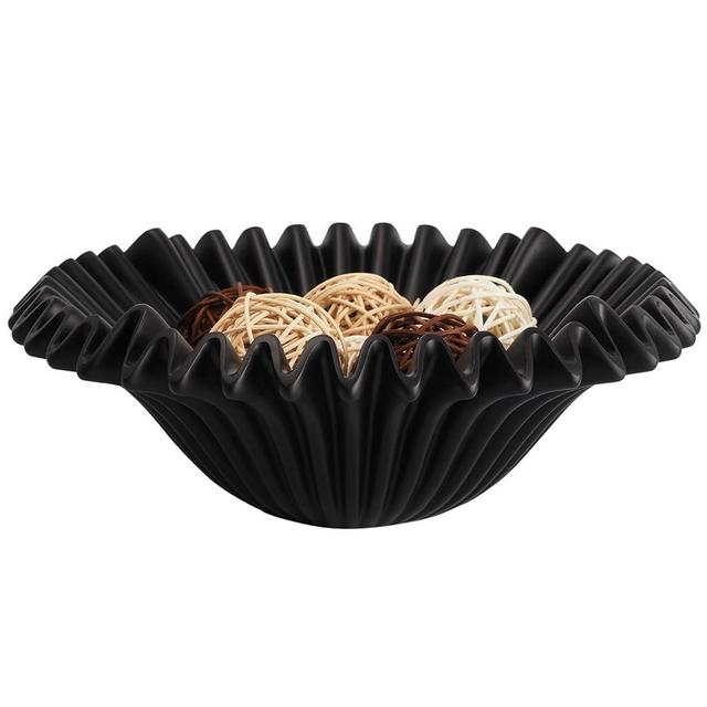 11.4'' Large Decorative Bowl - Fruit Bowl for Kitchen Counter, Key Bowl for Entryway Table, Modern Decorative Bowls for Home Decor Accents, Scalloped Decor Bowl, Black