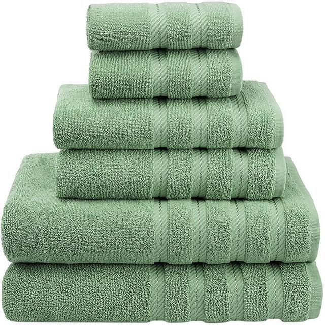 American Soft Linen 6-Piece 100% Turkish Genuine Cotton Premium & Luxury Towel Set for Bathroom & Kitchen, 2 Bath Towels, 2 Hand Towels & 2 Washcloths [Worth $72.95] - Sage Green