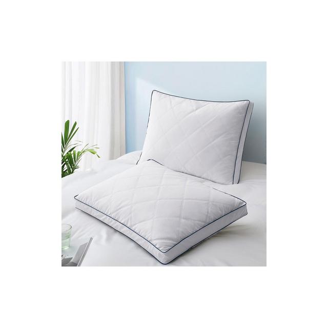 Peace Nest Goose Feather Down Pillow White Quilted Cotton Cover Set of 2, Diamond-Navy, King