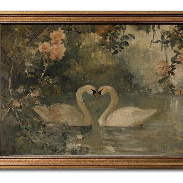Vintage Gold Framed Wall Art - Vintage Animal Canvas Art Prints Swan Paintings Rustic Farmhouse Wall Decor Cottagecore Romantic Aesthetic Artwork for Bedroom Living Room Bathroom 12x16in