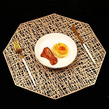Homcomoda Placemats for Dining Table Set of 6 Place Mats Octagonal Non Slip for Dinner Table (Gold)