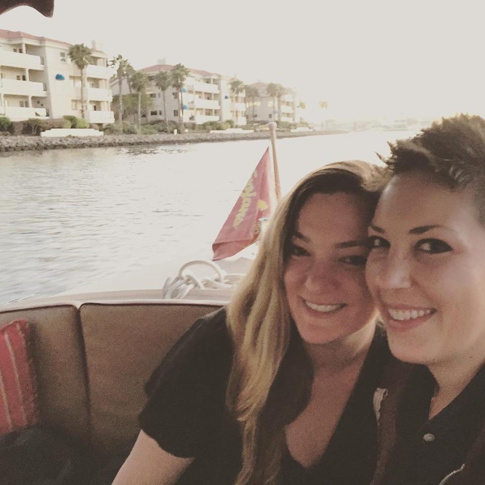 M: On Allison's dad's "martini" boat during my first Thanksgiving in Los Angeles.
A: Please note this may be the only photo of Mo with an SC flag in picture.