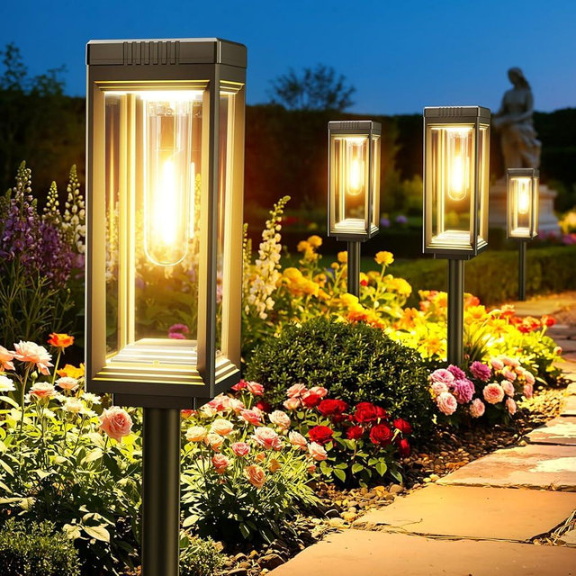 WdtPro 8 Pack Tall Solar Pathway Lights Outdoor, Bright Solar Powered Garden Lights Waterproof, Auto On/Off, Up to 15H Outdoor Lighting for Lawn Patio Walkway Driveway Path Yard Decor