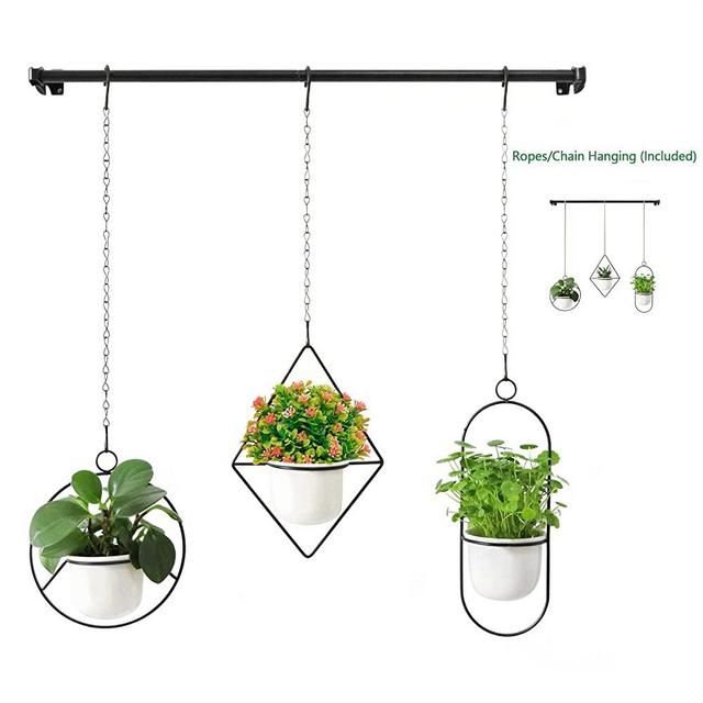 Hanging Planters for Indoor Plants Holder - Window Plant Hanger Indoor with 3 Ceramic Pots Wall Ceiling Home Office Outdoor Herb Garden Decor