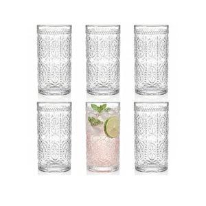Bekith 6 Pack Romantic Drinking Glasses, 12 oz Highball Glasses, Thick Water Glasses, Tall Glass Cups for Beverages, Beer, Cocktail, Vintage Glassware Set for Dinner Parties, Bars, Restaurants