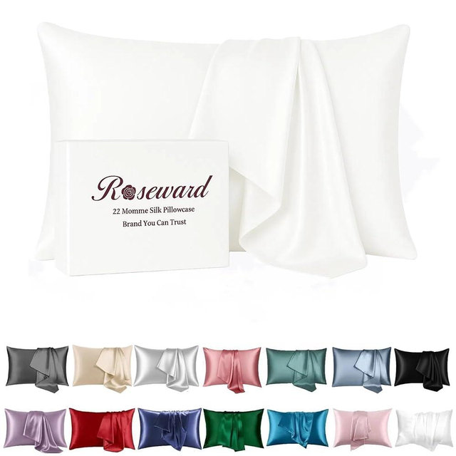 Oeko-TEX Certified White Silk Pillow Cases Made in USA, 100% Real Silk Pillowcase for Hair and Skin, 22 Momme, Standard Size,1 Pc 20"x26" (Standard, White)