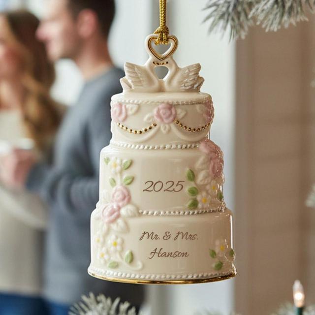 Lenox Personalized 2026 Our First Christmas Together Cake Ornament, Custom Engraved Ceramic Ornament for Couples, Wedding, Anniversary