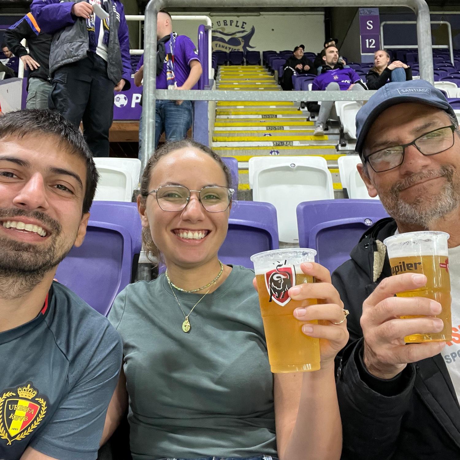 Taking Maia's dad to see a Belgian football team play in a Europa League match!
