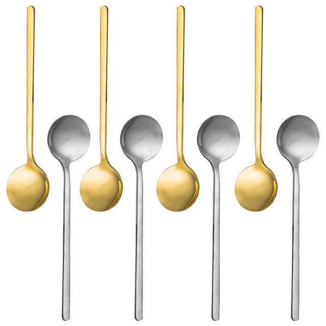 Pack of 8, Gold & Silver Plated Stainless Steel Espresso Spoons, findTop Mini Teaspoons Set for Coffee Sugar Dessert Cake Ice Cream Soup Antipasto Cappuccino, 5.3 Inch
