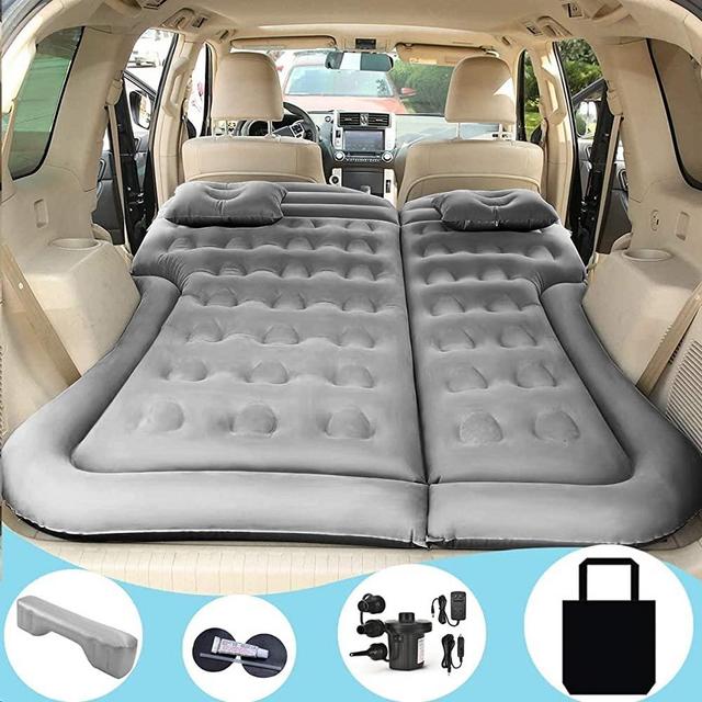 SAYGOGO SUV Air Mattress Camping Bed Cushion Pillow - Inflatable Thickened Car Air Bed with Electric Air Pump Flocking Surface Portable Sleeping Pad for Travel Camping Upgraded Version - Gray