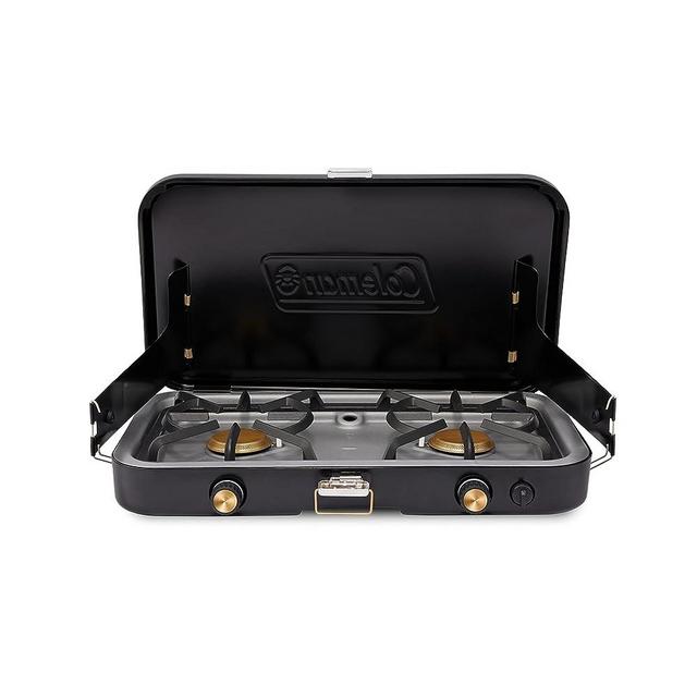 Coleman 1900 Collection 3-in-1 Propane Camping Stove, Portable Gas Stove with Matchless Lighting, Cast Iron Griddle & Grill Grates, Wind Guard, & 24,000 BTUs of Power
