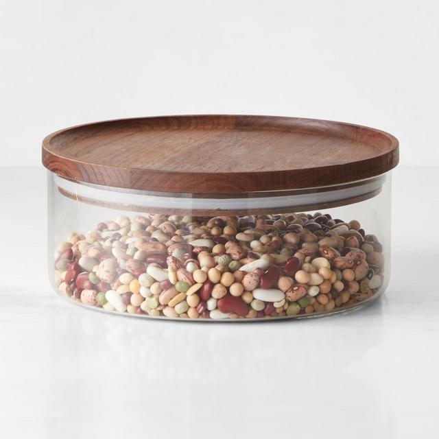 Hold Everything Stackable Glass Canister, Small, Walnut Finish