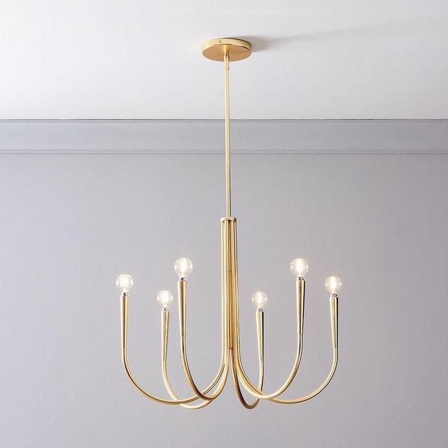 Swoop Arm Chandelier, Small, Brass