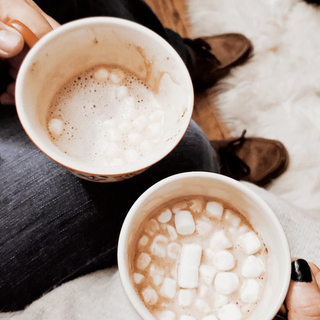 We enjoy having coffee together, or when its that time of year, hot chocolate with marshmallows! Yum! Fun fact: our first date ever was a coffee date at Starbucks.❤
