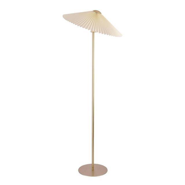 KUNJOULAM Pleated Floor Lamp, Gold Pole Floor Lamps, Simple Design Tall Lamp with Beige Lampshade, Standing Lamp for Living Room, Bedroom, Office, Home