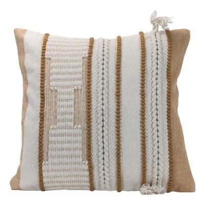 Geometric Pattern Hand Woven 20x20" Decorative Cotton Throw Pillow with Hand Braided Tassels - Foreside Home & Garden