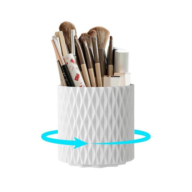 Imakmasion Makeup Brush Holder Organizer - 360° Rotating Makeup Brush Organizer 5 Slot Make up Brushes Cup for Cosmetics, Lipsticks, Bathroom Vanity Desktop Storage (white)