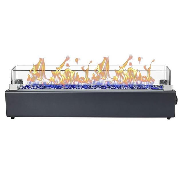BAIDE HOME 28-inch Table Top Propane Fire Pit, 40,000 BTU Tabletop Gas Firepit for Patio, Outdoor Portable Fireplace Rectangular Fire Bowl w/Wind Glass Shield, Glass Rocks - Carbon Gray