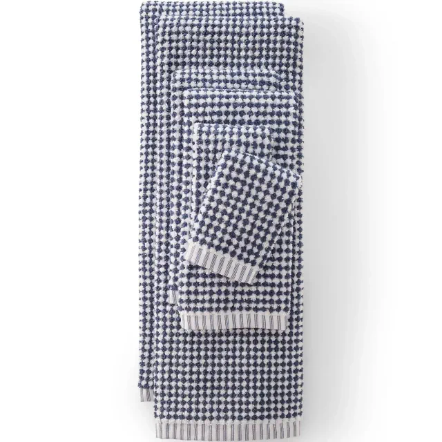 Lands' End Quick-Dry Cotton Textured Gingham 6-Piece Towel Set - Assorted Bath Towel Set - Antique Navy/White