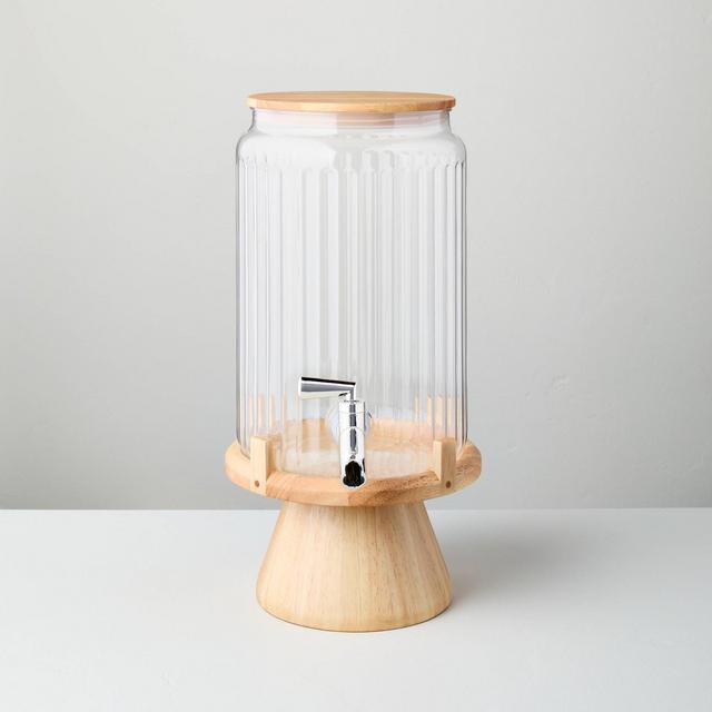 7.7L Fluted Plastic Drink Dispenser with Wood Stand - Hearth & Hand™ with Magnolia